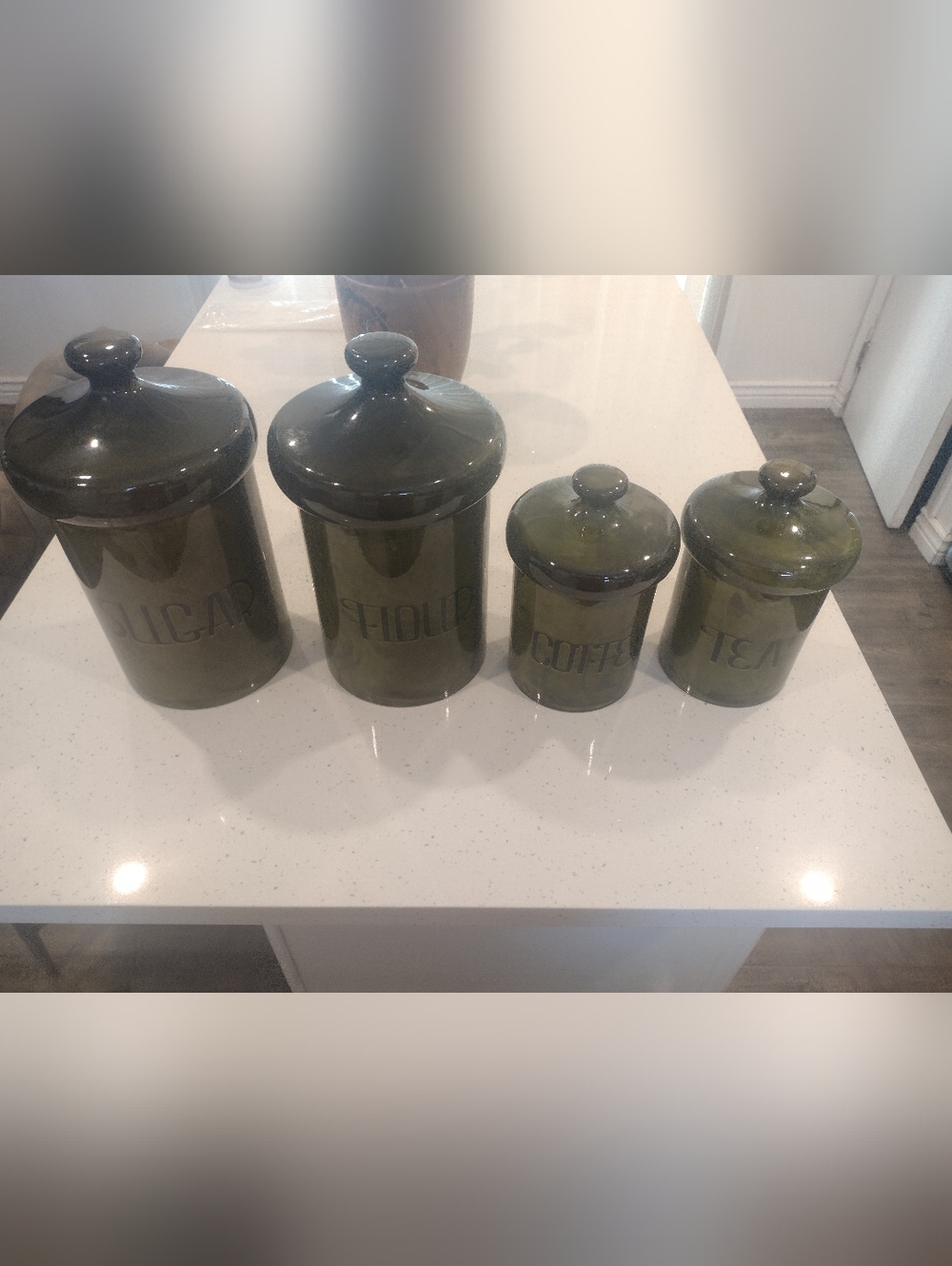 Vintage Mid Century Holiday Design Green Ceramic Canister Set